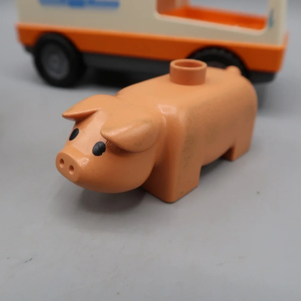 Vintage Lego Duplo Ambulance, Blue Car, and Pig Farm Animal Toy Lot